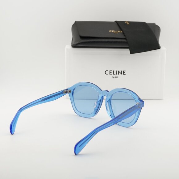 Celine CL40017F 84V Sunglasses Transparent Blue Round Frame, Grey Lenses main image 9